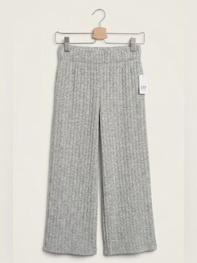 NWT GAP Kids Girls Light Heather Gray Ribbed Wide-Leg Pants - soft - size 6-7